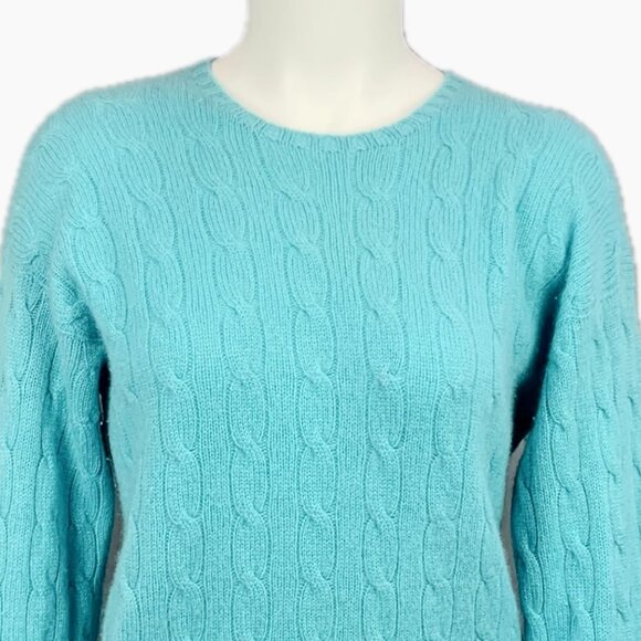 Joie 100% Cashmere Cable Knit Crew Neck Sweater Aqua Pullover Womens M NEW - Picture 4 of 12